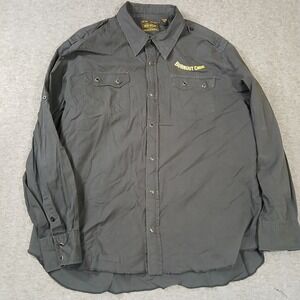 Red Snap Mens‎ 2XL Black Burnout Crew Western Pearl Snap Shirt Raw Hem Cotton
